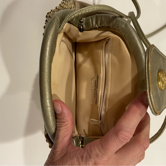 Vintage 70’s ziggy stardust gold silver beaded baguette crossbody leather ✨ - Picture 9 of 11